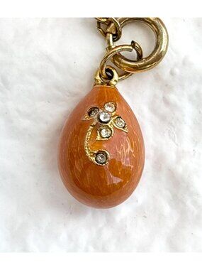 Joan Rivers Orange Enamel Floral Rhinestone Faberge Egg Vintage Pendant | Charm